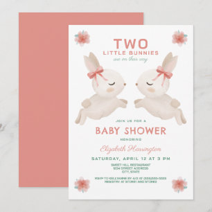 Invitation 2 Petits Bunnies Twin Girls Baby shower