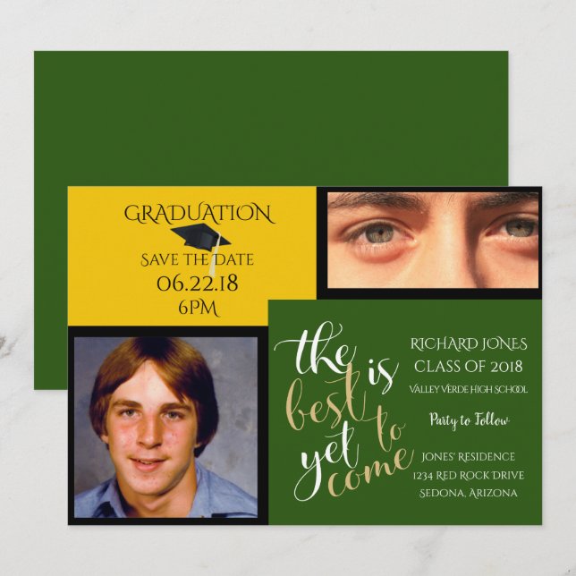 Invitation 2 PHOTO ET CHOISIR LA COULEUR Jaune Vert Graduatio (Devant / Derrière)
