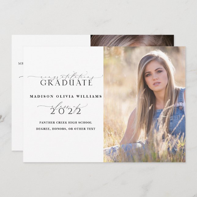 Invitation 2 Photo Parents Félicitations Simple Script Gradua (Devant / Derrière)