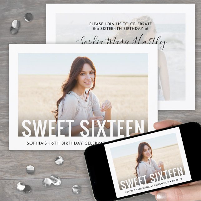 Invitation 2 Photo Sweet 16 Moderne Minimal Seizième Annivers (Créateur téléchargé)