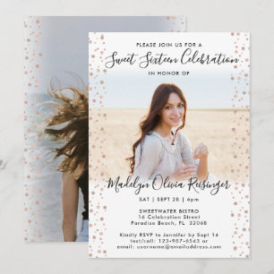Invitation 2 Photo Sweet 16 Parties scintillant d'or rose mod