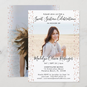 Invitation 2 Photo Sweet 16 Parties scintillant d'or rose mod
