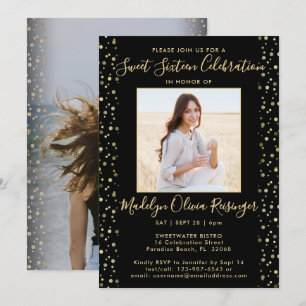 Invitation 2 Photo Sweet 16 Parties scintillant moderne noir