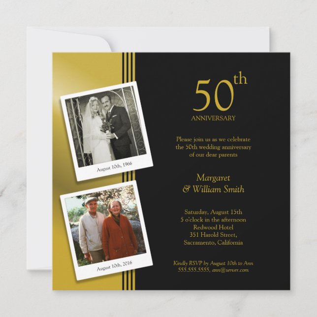 Invitation 2 Photos Fête d'anniversaire de mariage de 50 ans  (Devant)