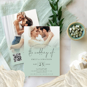 Invitation 2 Photos superposition Script QR Code Sage Mariage