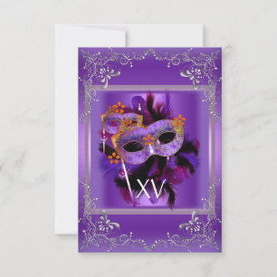 Invitation 2 Réception Quinceanera Masquerade Masque Purple