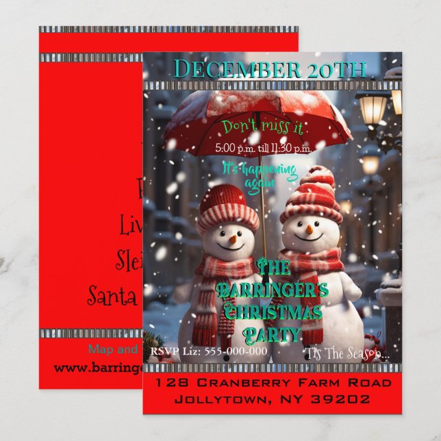 Invitation 2 Snowman lance une fête de Noël (Devant / Derrière)