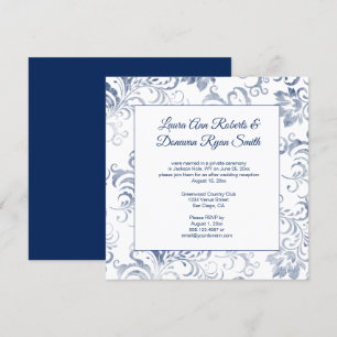Invitation #2 Superposition de damas bleu foncé vintage récep