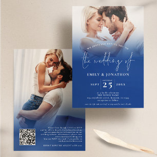 Invitation 2 superposition de photo Script QR Mariage bleu