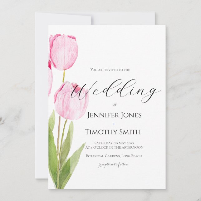 Invitation 2 tulipes roses aquarelle (Devant)
