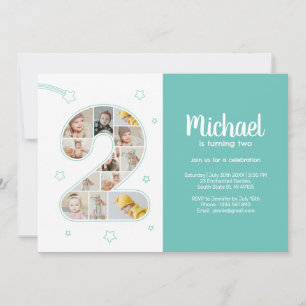 Invitation 2e anniversaire Boy Numéro 2 Photo Collage personn