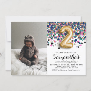 Invitation 2e anniversaire Confetti Portrait