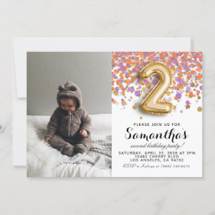Invitation 2e anniversaire Confetti Portrait