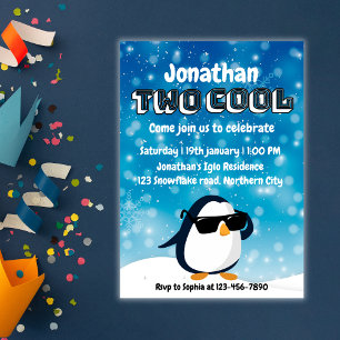 Invitation 2e anniversaire Deux manchots cool garçon