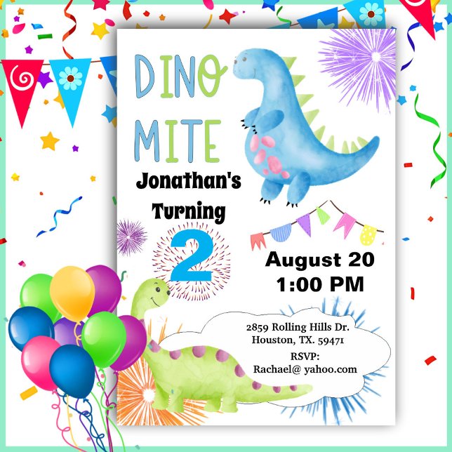 Invitation 2e anniversaire Dino Mite Dinosaur Boy (Créateur téléchargé)