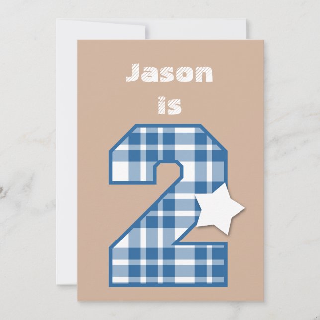 Invitation 2e anniversaire Garçon Nom personnalisé BLUE Plaid (Devant)