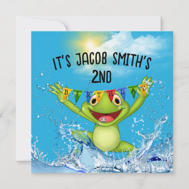 Invitation 2e anniversaire Grenouille Jumpling dans l'eau (Devant)