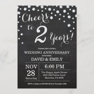 Invitation 2e anniversaire Mariage Chalkboard Black Silver