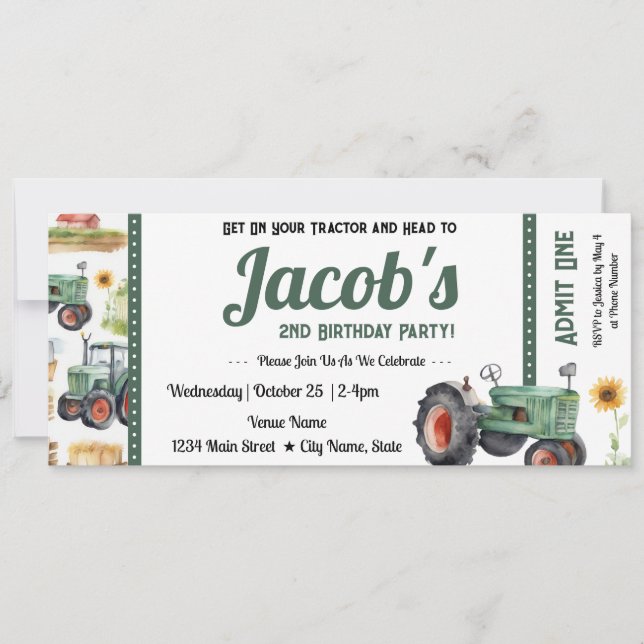 Invitation 2e anniversaire Obtenez votre billet de tracteur I (Devant)