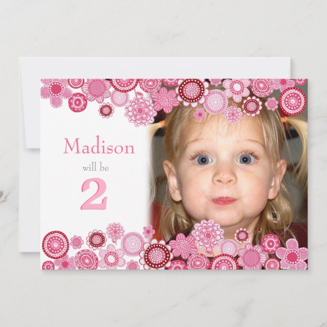 Invitation 2e anniversaire Pink Party Numéro de photo Invitat (Devant)