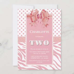 Invitation 2e anniversaire Pink Polka Dot et Zebra Stripe Par