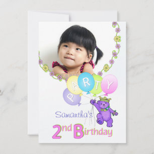 Invitation 2e anniversaire Princess Bear Photo personnalisée