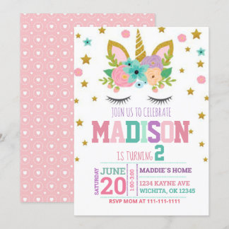 INVITATION 2E ANNIVERSAIRE UNICORN MODÈLE D'INVITATION