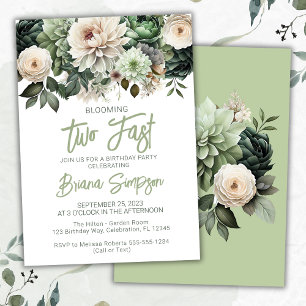 Invitation 2e fête d'anniversaire Sage Green Floral