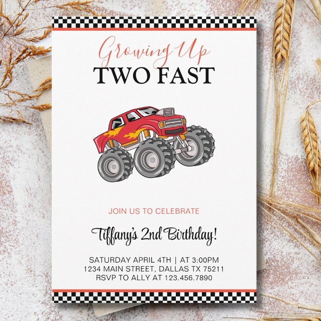 Invitation 2e fête d'anniversaire Voitures fête deux jeûne (Créateur téléchargé)