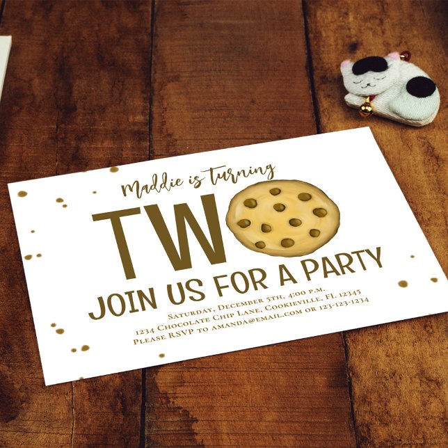 Invitation 2ème anniversaire de fête Cute Cookie (Chocolate chip cookies second birthday invitations)