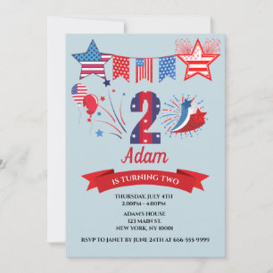 Invitation 2ème anniversaire garçon fille 4 juillet 4 juillet