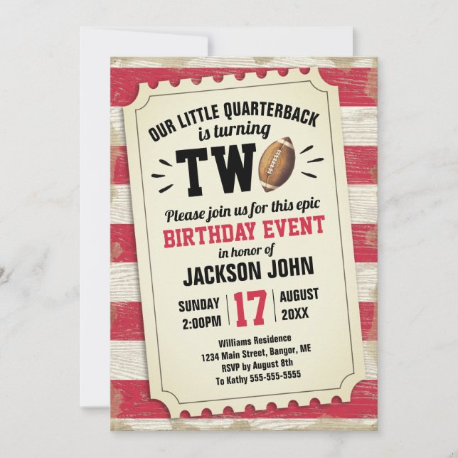 Invitation 2ème anniversaire Sports Football Ticket Rustic Re (Devant)