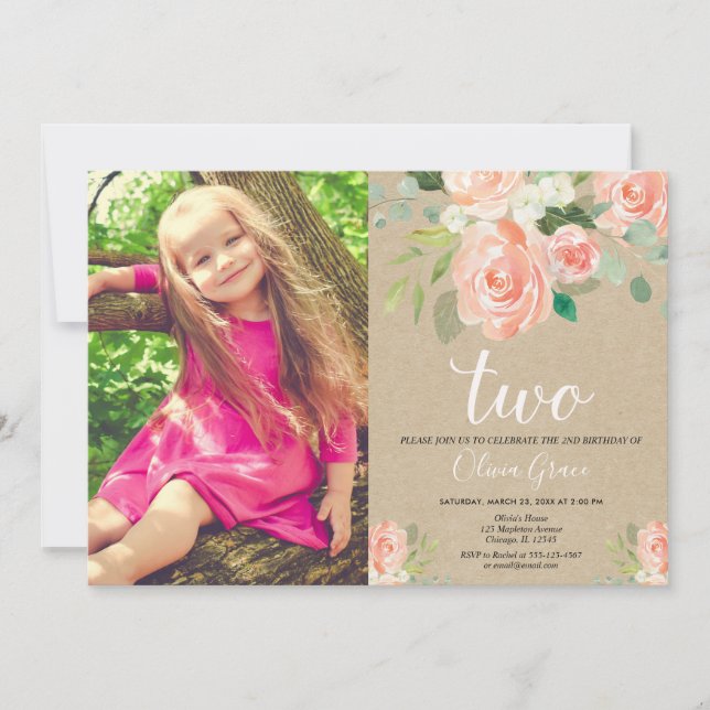 Invitation 2ème corail moderne rustique de pêche de fille (Devant)