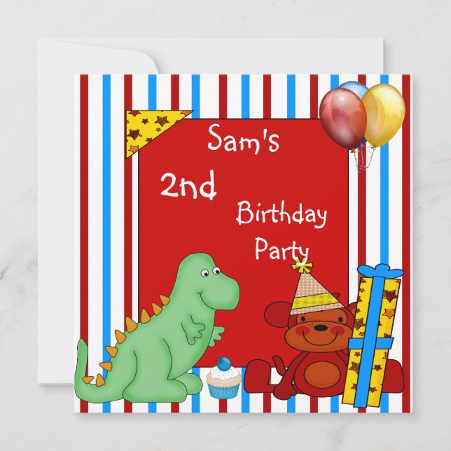 Invitation 2ème Dinosaur Cupcake Balloon Strion Anniversaire  (Devant)