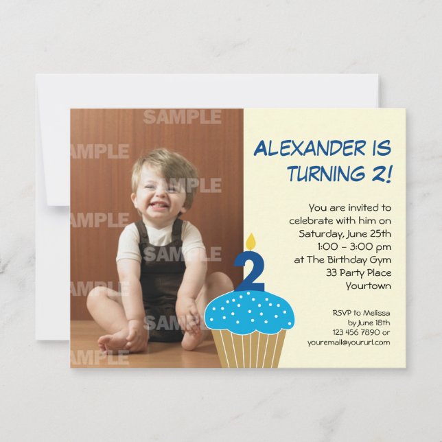 Invitation 2ème fête d'anniversaire de petit gâteau doux (Devant)