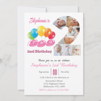 Invitation 2nd birthday photo collage number 2 Girl