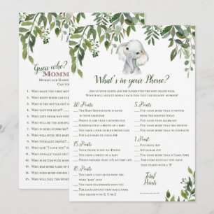 Invitation 2x Jeux Eléphant Baby shower 5x7" Taille