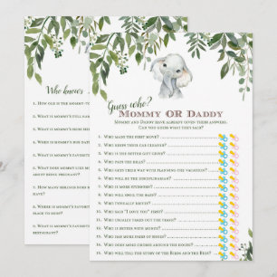 Invitation 2x Jeux Eléphant Baby shower 5x7" Taille