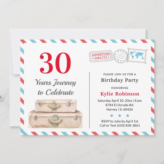 Invitation 30 40 50 Aventure Voyage Adulte Anniversaire (Devant)