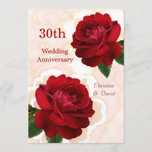 Invitation 30 ans de mariage aux roses rouges