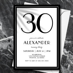Invitation 30 ans noir et blanc moderne minimalist