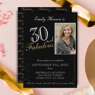 Invitation 30 et fabuleux Elegant Black Photo Anniversaire