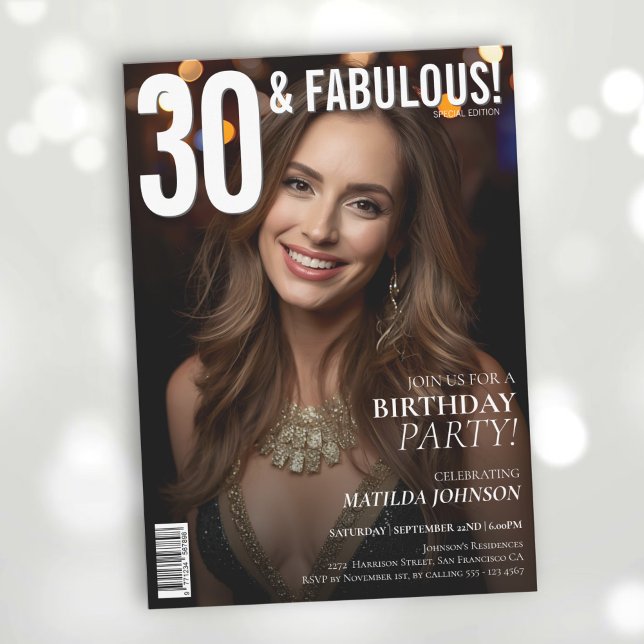 Invitation 30 et Fabulous Magazine Couverture 30e anniversair (30 and Fabulous Magazine Cover 30th Birthday Invitation)