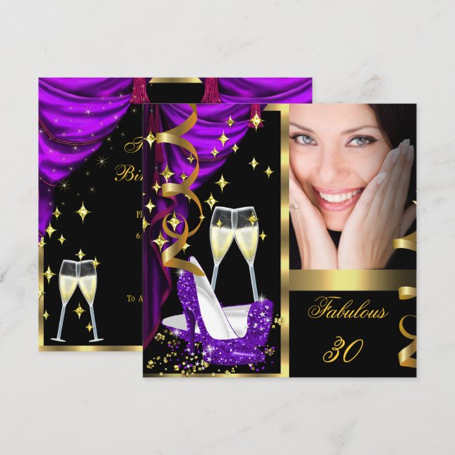 Invitation 30 Fabuleux et fantastique Champagne violet 3 (Devant / Derrière)