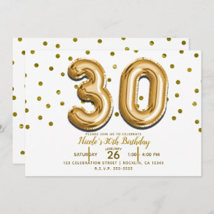 Invitation 30 Gold Balloons & Confetti 30e anniversaire