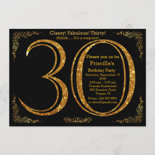 Invitation 30e anniversaire, 30 ans, Gatsby, noir et or