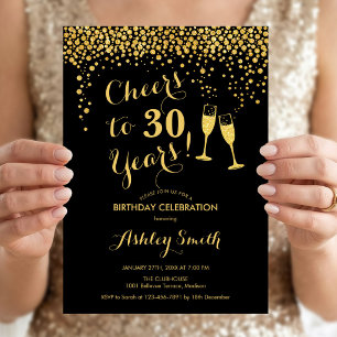 Invitation 30e anniversaire - À 30 ans, félicitations Or Noir