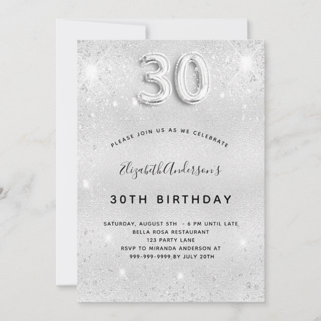 Invitation 30e anniversaire argent parties scintillant glamou (Devant)