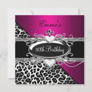Invitation 30e anniversaire argent rose noir blanc léopard