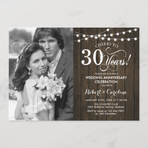 Invitation 30e anniversaire avec photo - Bois rustique